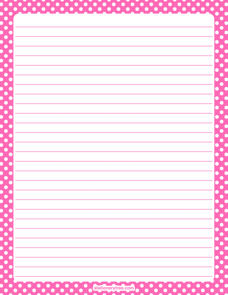 printable hot pink and white polka dot stationery