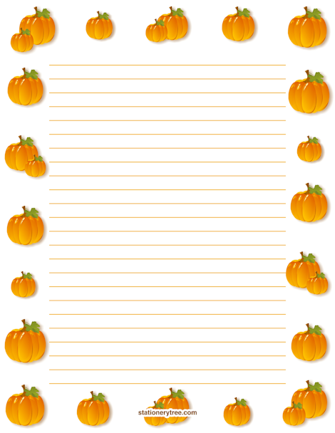 Instant Printable Download Pastel Pumpkins Fall Autumn Lined and Unlined Stationery Set Writing Gift PDF & JPG Letter 8.5 x 11